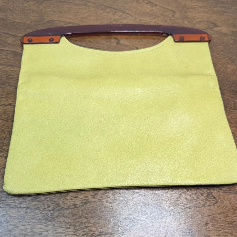70s Vintage Roger Gimlet Foldable Lucite Yellow Leather Envelope Clutch Bag
